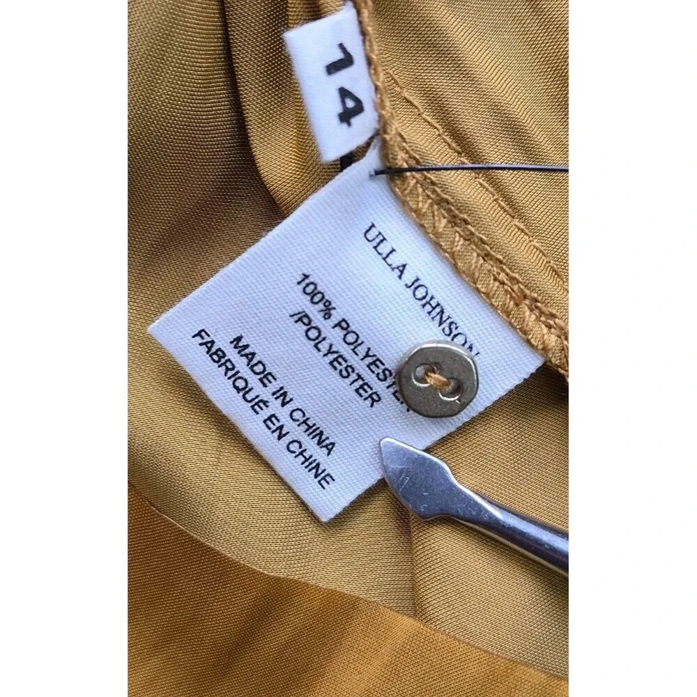 Ulla Johnson Aimee Pleated Short Puff Sleeve Top Womens Size 14 Goldenrod Color